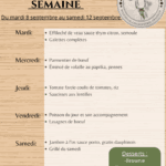 Menu du mardi 8 septembre au samedi 12 septembre